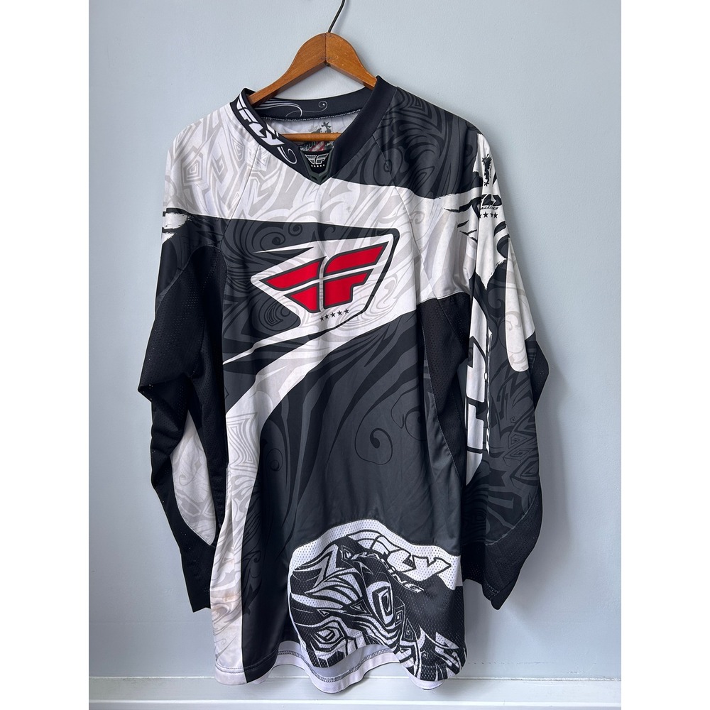 Fly Racing Evolution Motocross Jersey Mens Medium Black White Tribal Graphic